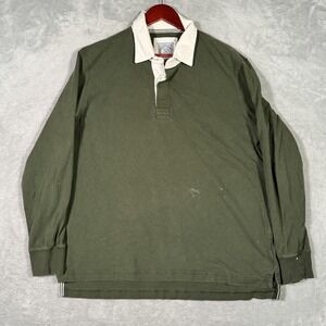 Lands' End Rugby Shirt Mens Large Green Long Sleeve Authentic Rugby Cotton *FLAW